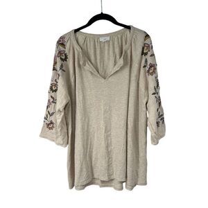 J. Jill Oatmeal‎ Embroidered Half Sleeves Blouse Sz XLP